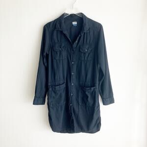 Kavu S Small Shirt Dress Long Sleeve Collared Button Front Black Pockets